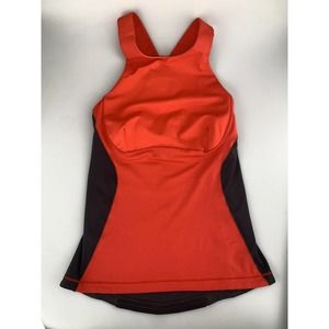 Lululemon Tank Cross Back Red Black Built in Bra Size 4 Top High Neck